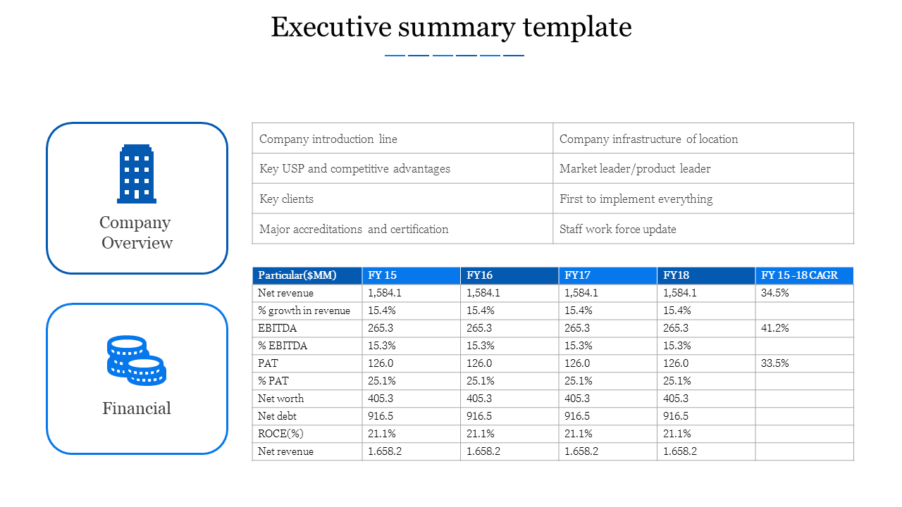 executive summary template ppt-blue
